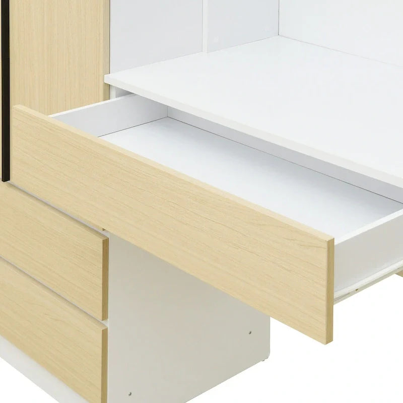 Garde-robe penderie 3 en 1 avec coiffeuse, ensemble bureau, armoire de chambre avec 2 tiroirs, penderie de rangement bureau à 3 portes