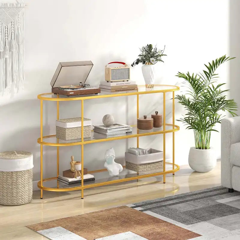 Meuble TV 3 niveaux Costway pour TV jusqu'à 65 avec étagères en verre trempé - Voir détails