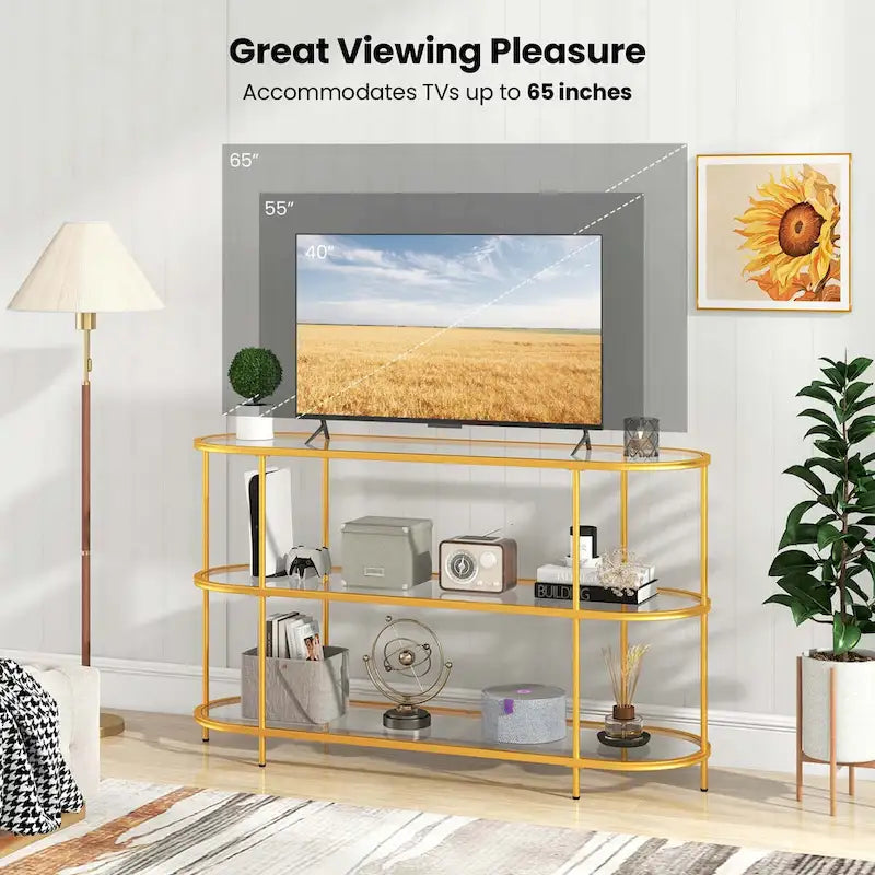 Meuble TV 3 niveaux Costway pour TV jusqu'à 65 avec étagères en verre trempé - Voir détails