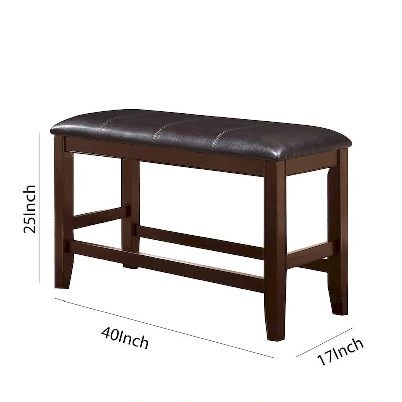 Banc en bois à hauteur de comptoir avec assise en similicuir, marron et noir