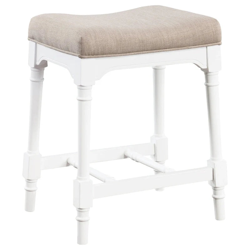Ensemble de table à hauteur de comptoir Hima 5 pièces avec 4 tabourets, tissu beige, blanc