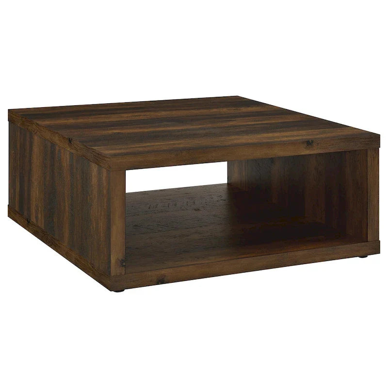 Table basse Rizz, design cube carré étagère ouverte, 36 pouces brun foncé