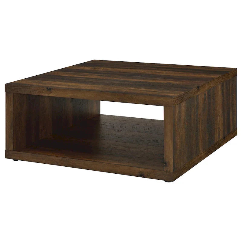Table basse Rizz, design cube carré étagère ouverte, 36 pouces brun foncé