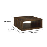 Table basse Rizz, design cube carré étagère ouverte, 36 pouces brun foncé