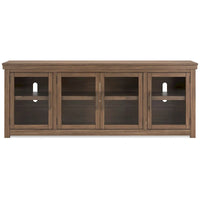 Meuble TV Olaf, 4 portes vitrées, étagères, bois marron 216 cm