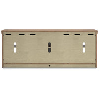 Meuble TV Olaf, 4 portes vitrées, étagères, bois marron 216 cm