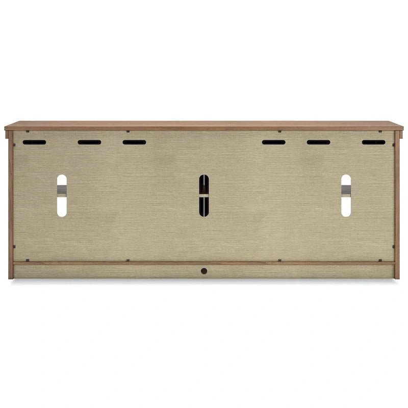 Meuble TV Olaf, 4 portes vitrées, étagères, bois marron 216 cm