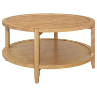 Table basse Camilia, 1 étagère, bois massif rond érable brun, 36 pouces