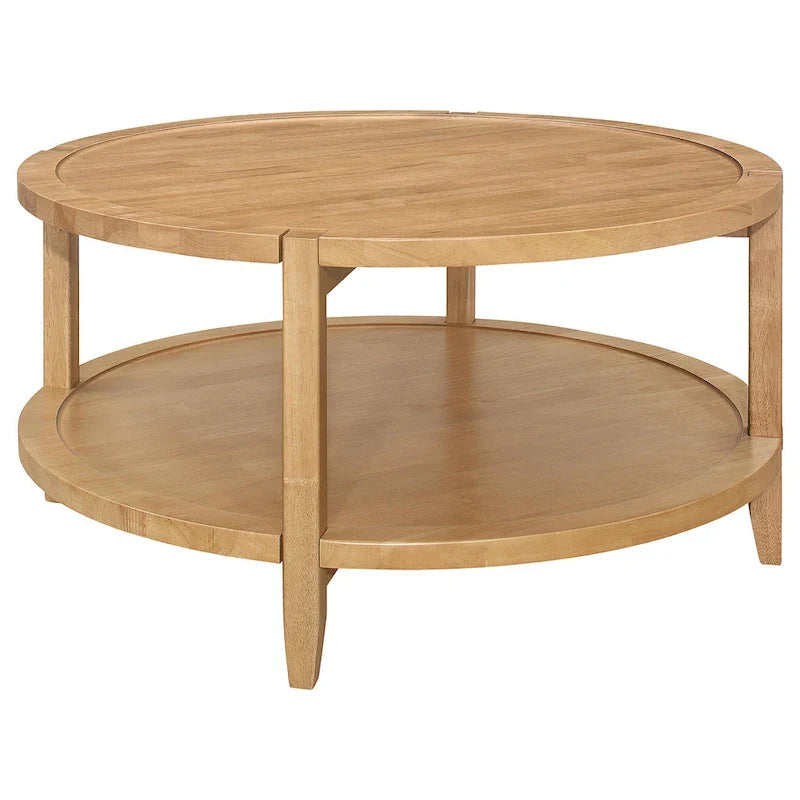 Table basse Camilia, 1 étagère, bois massif rond érable brun, 36 pouces