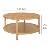 Table basse Camilia, 1 étagère, bois massif rond érable brun, 36 pouces