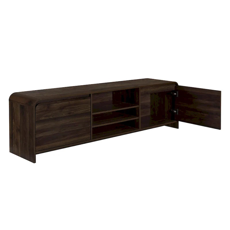 Meuble TV Maria, 2 tiroirs et étagères, bois marron 180 cm