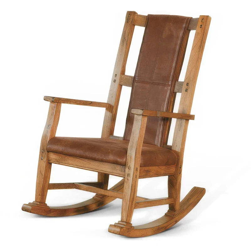 Marv Fauteuil à bascule avec assise et dossier en similicuir, chêne rustique brun