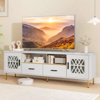 Meuble TV moderne en faux marbre de 180 cm pour téléviseurs de 80 pouces Blanc - 73 pouces