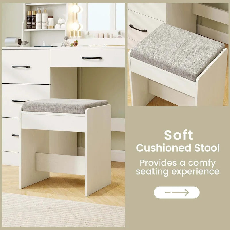 Ensemble coiffeuse Costway avec miroir et lumières, table de toilette et chaise 4 - Voir détails