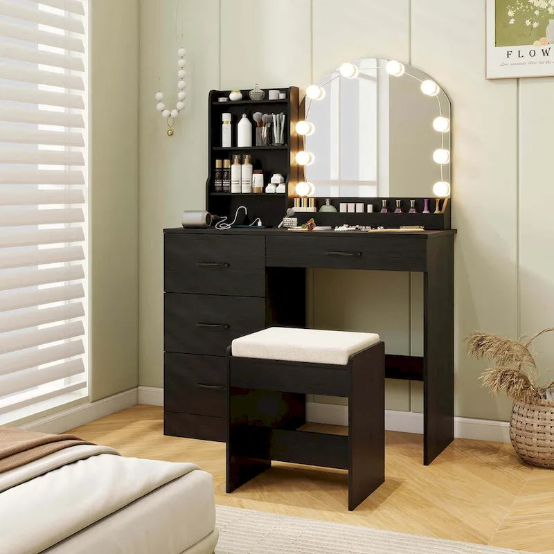 Ensemble coiffeuse Costway avec miroir et lumières, table de toilette et chaise 4 - Voir détails