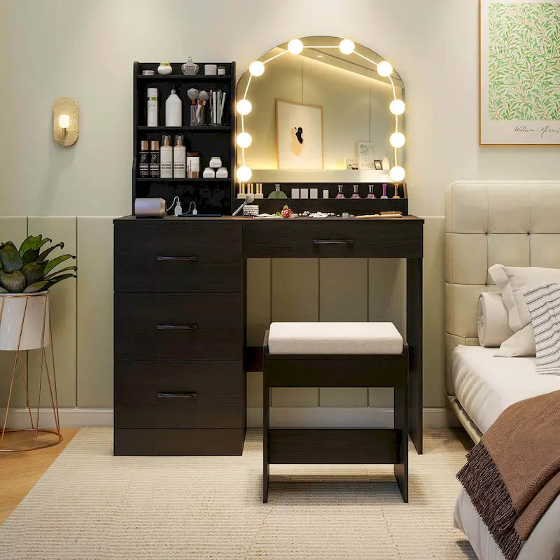 Ensemble coiffeuse Costway avec miroir et lumières, table de toilette et chaise 4 - Voir détails