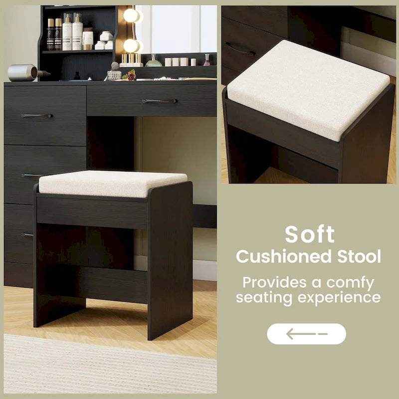 Ensemble coiffeuse Costway avec miroir et lumières, table de toilette et chaise 4 - Voir détails