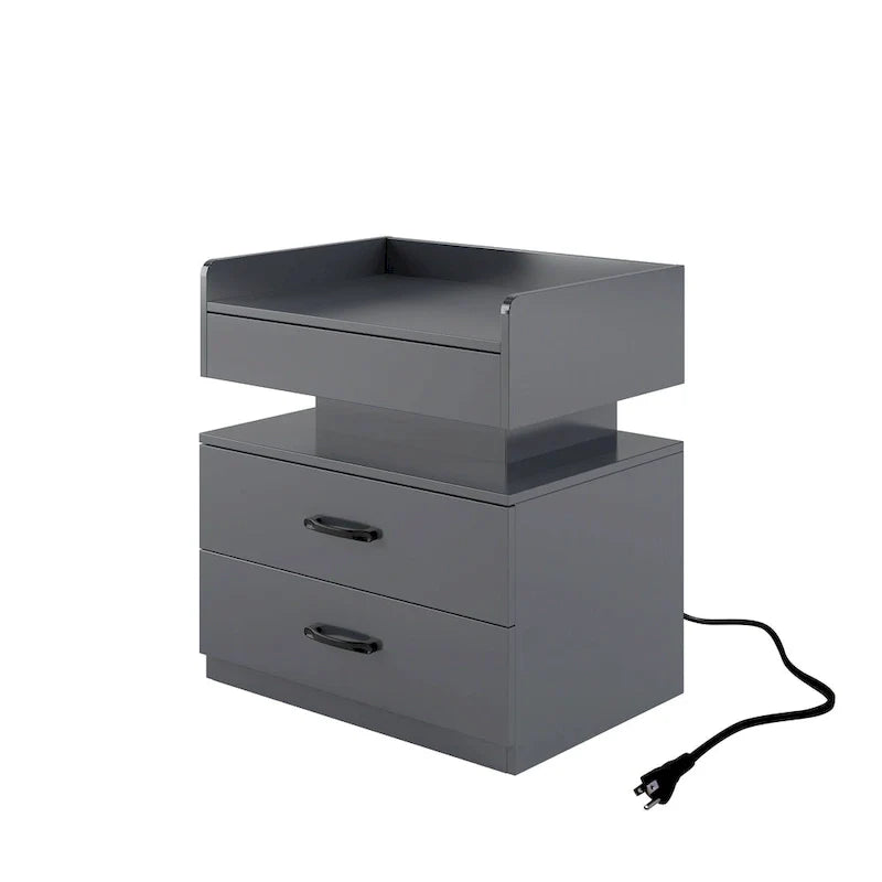 Table de chevet intelligente avec bande lumineuse LED réglable, armoire de rangement à 2 tiroirs, table d'appoint de canapé, table basse