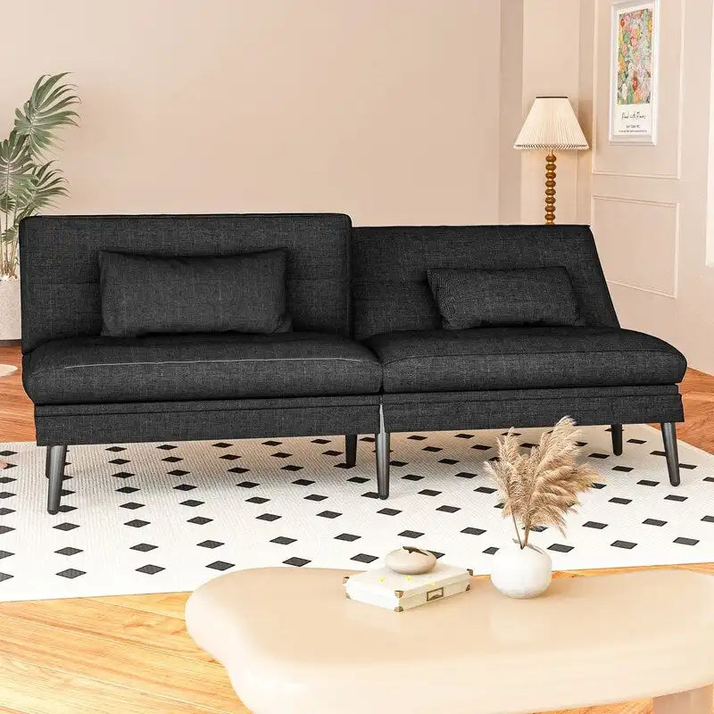 Canapé-lit futon convertible Grondin, dossier inclinable réglable à 5 angles avec 2 coussins, fauteuil de détente moderne