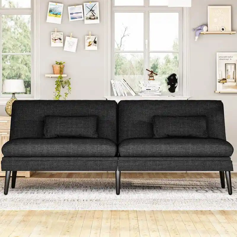 Canapé-lit futon convertible Grondin, dossier inclinable réglable à 5 angles avec 2 coussins, fauteuil de détente moderne