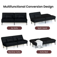 Canapé-lit futon convertible Grondin, dossier inclinable réglable à 5 angles avec 2 coussins, fauteuil de détente moderne