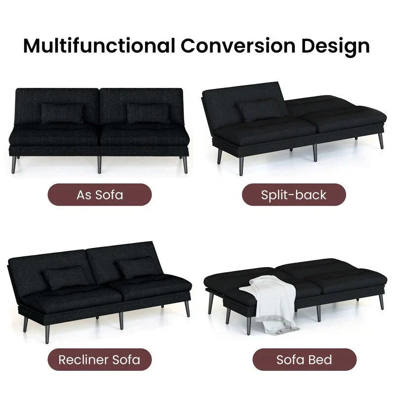 Canapé-lit futon convertible Grondin, dossier inclinable réglable à 5 angles avec 2 coussins, fauteuil de détente moderne