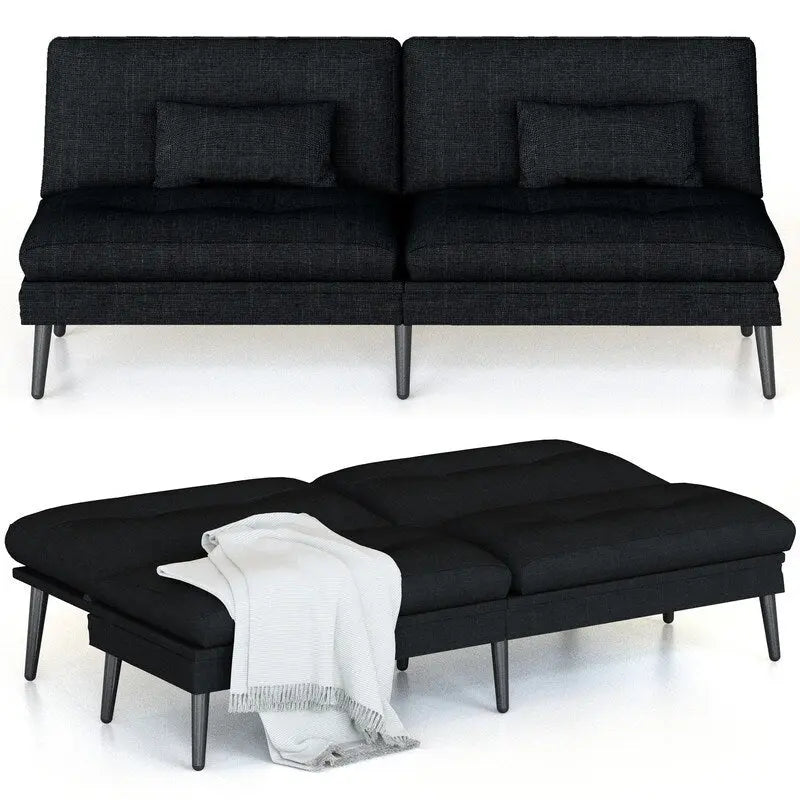 Canapé-lit futon convertible Grondin, dossier inclinable réglable à 5 angles avec 2 coussins, fauteuil de détente moderne