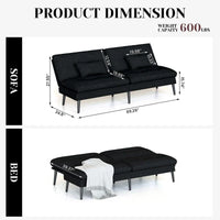Canapé-lit futon convertible Grondin, dossier inclinable réglable à 5 angles avec 2 coussins, fauteuil de détente moderne