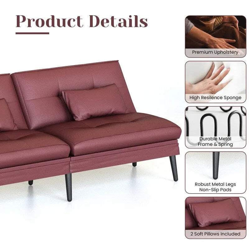 Canapé-lit futon convertible Grondin, dossier inclinable réglable à 5 angles avec 2 coussins, fauteuil de détente moderne