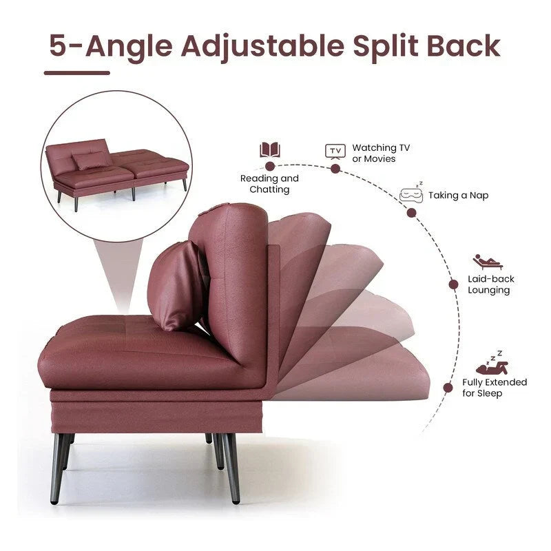 Canapé-lit futon convertible Grondin, dossier inclinable réglable à 5 angles avec 2 coussins, fauteuil de détente moderne
