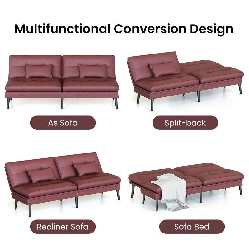 Canapé-lit futon convertible Grondin, dossier inclinable réglable à 5 angles avec 2 coussins, fauteuil de détente moderne