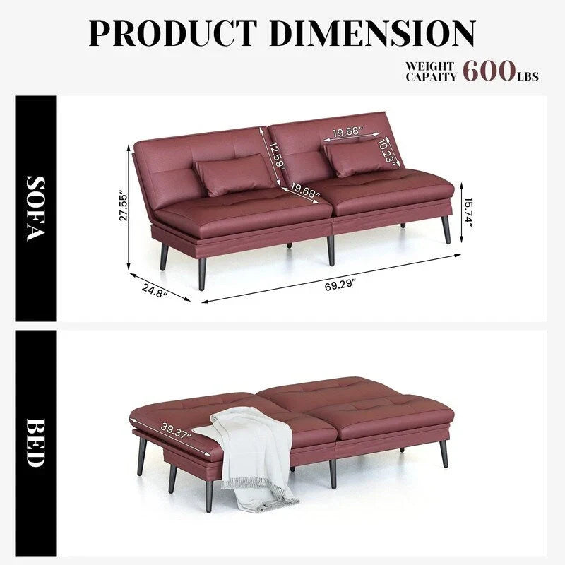 Canapé-lit futon convertible Grondin, dossier inclinable réglable à 5 angles avec 2 coussins, fauteuil de détente moderne