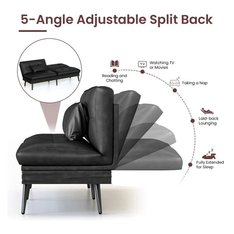Canapé-lit futon convertible Grondin, dossier inclinable réglable à 5 angles avec 2 coussins, fauteuil de détente moderne