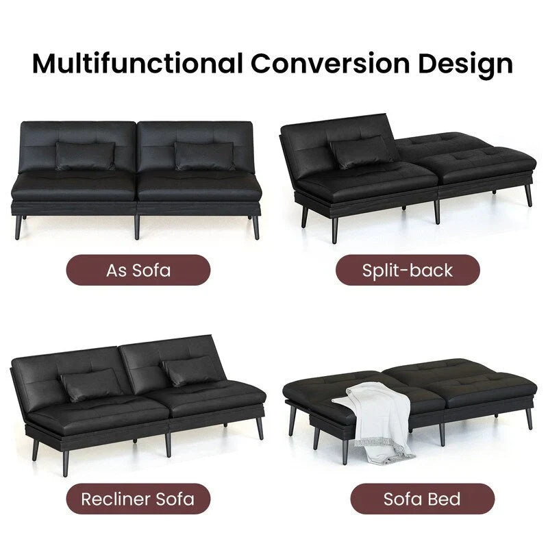 Canapé-lit futon convertible Grondin, dossier inclinable réglable à 5 angles avec 2 coussins, fauteuil de détente moderne