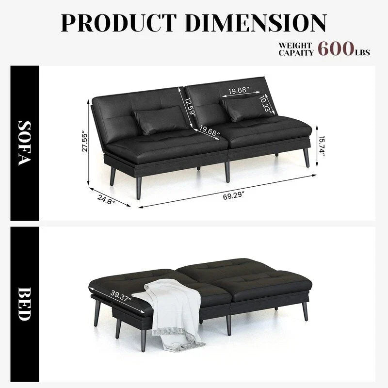 Canapé-lit futon convertible Grondin, dossier inclinable réglable à 5 angles avec 2 coussins, fauteuil de détente moderne