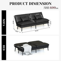 Canapé-lit futon convertible Grondin, dossier inclinable réglable à 5 angles avec 2 coussins, fauteuil de détente moderne