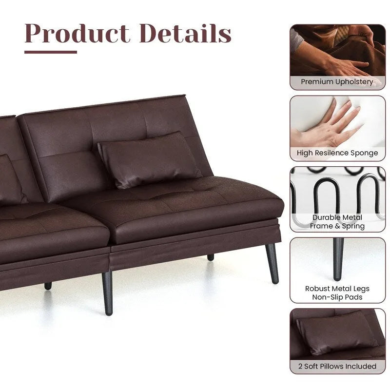Canapé-lit futon convertible Grondin, dossier inclinable réglable à 5 angles avec 2 coussins, fauteuil de détente moderne