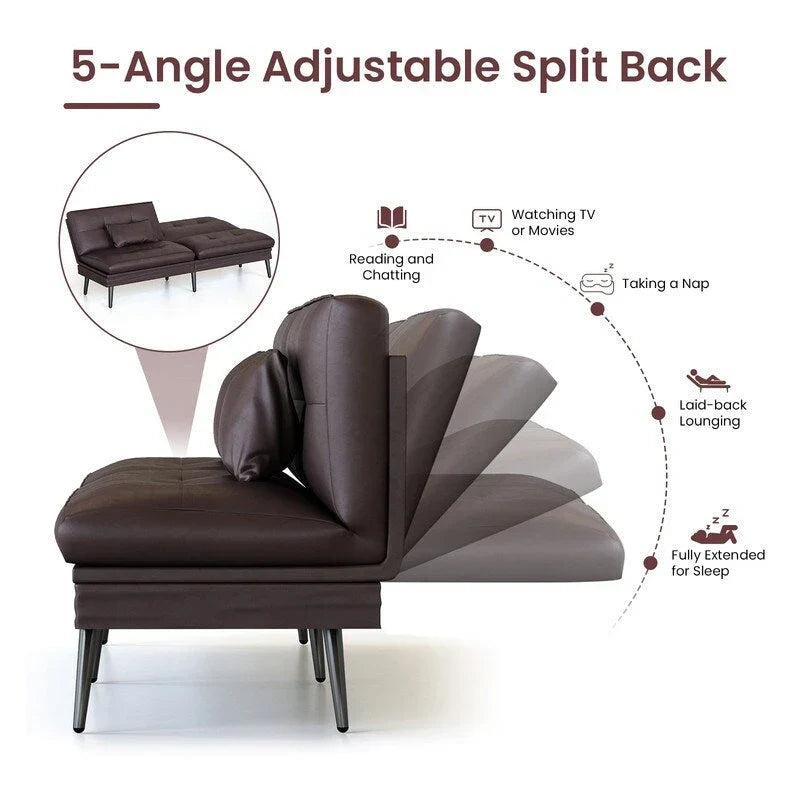 Canapé-lit futon convertible Grondin, dossier inclinable réglable à 5 angles avec 2 coussins, fauteuil de détente moderne