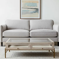 HomeRoots 44 Table basse de rangement en bois massif, verre et fer, blanc cassé, transparent et or - 43,5" x 15" x 43,5"