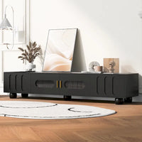 Meuble TV moderne à pieds en bois massif avec 4 étagères de rangement et 2 portes de rangement pour salon