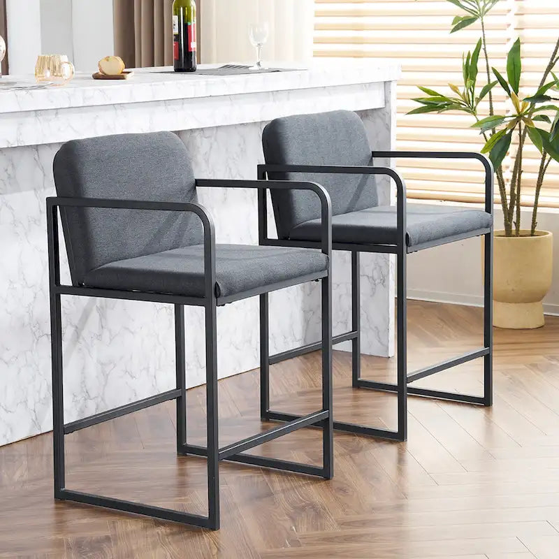 Lot de 2 tabourets de bar à hauteur de comptoir, modernes et rembourrés, avec accoudoirs, structure en métal et assise rembourrée