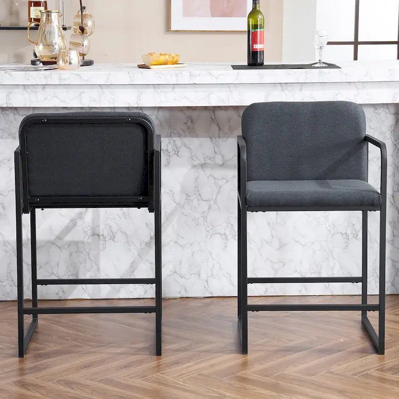 Lot de 2 tabourets de bar à hauteur de comptoir, modernes et rembourrés, avec accoudoirs, structure en métal et assise rembourrée