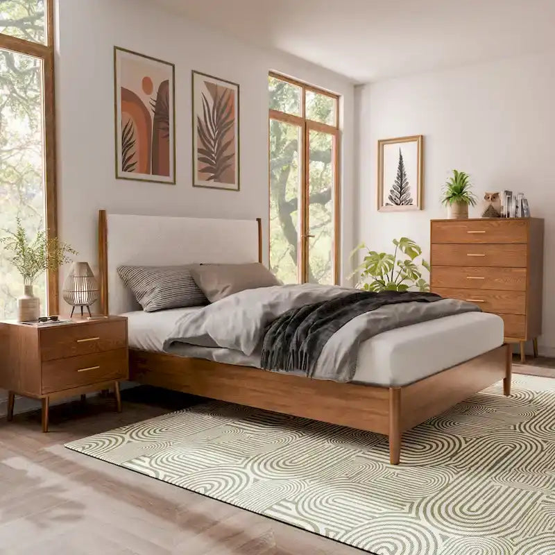 Ensemble de chambre plateforme en bouclé Furniture of America Beau milieu de siècle, 3 pièces