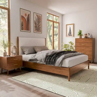 Ensemble de chambre à coucher 3 pièces en tissu bouclé, plateforme et style mid-century Beau de Furniture of America