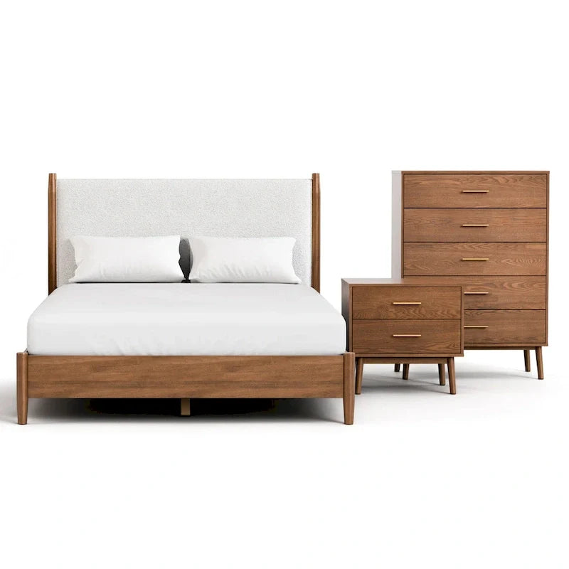 Ensemble de chambre plateforme en bouclé Furniture of America Beau milieu de siècle, 3 pièces