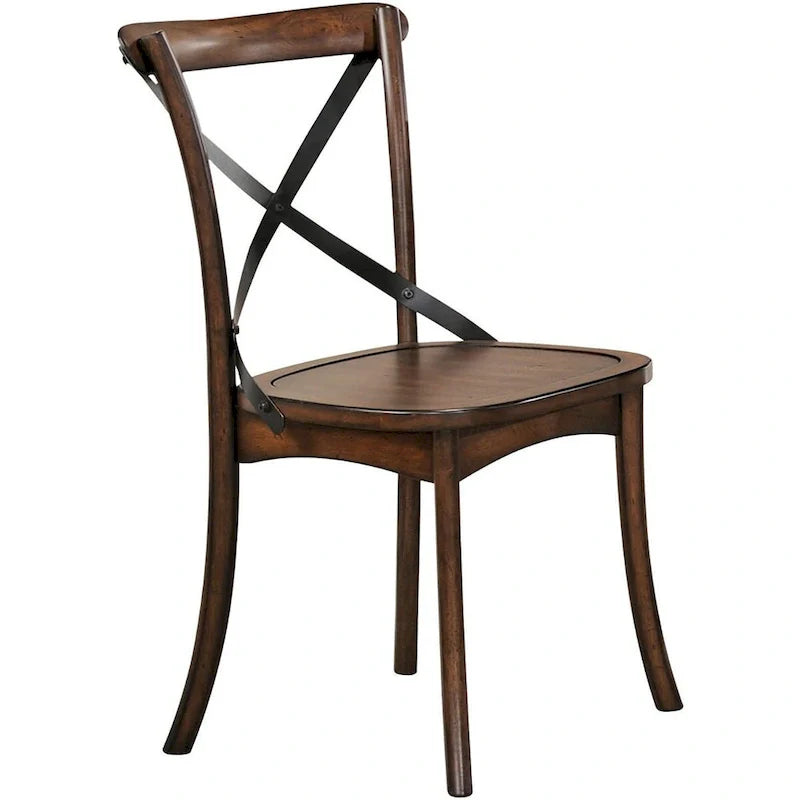 Chaises de salle à manger d'appoint à dossier croisé en bois massif brun et style classique lot de 2 - 18 L x 21 l x 35 H