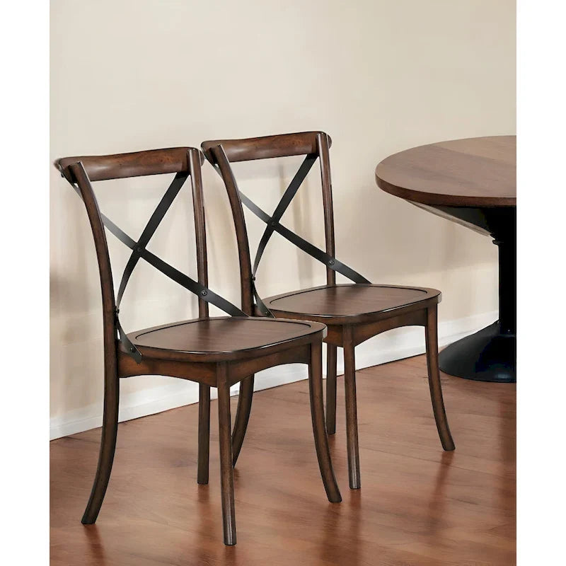 Chaises de salle à manger d'appoint à dossier croisé en bois massif brun et style classique lot de 2 - 18 L x 21 l x 35 H