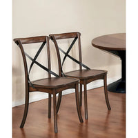 Chaises de salle à manger d'appoint à dossier croisé en bois massif brun et style classique lot de 2 - 18 L x 21 l x 35 H