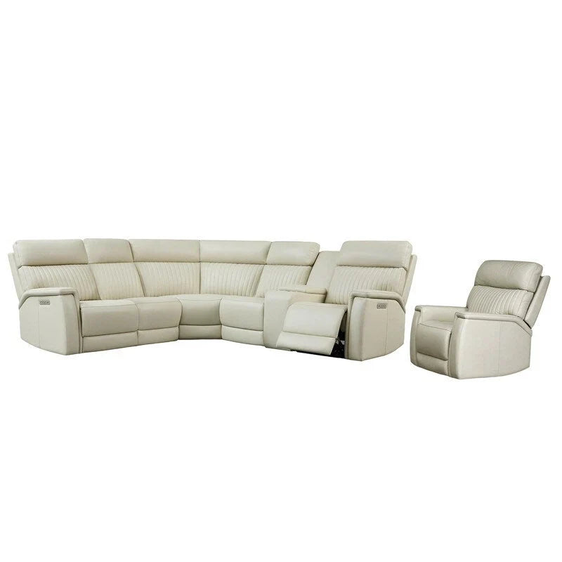 Ensemble Canapé Sectionnel Inclinable Électrique en Cuir Véritable 105 pouces de large avec Triple Motorisation Électrique, Console Unique, Ports USB et USB-C