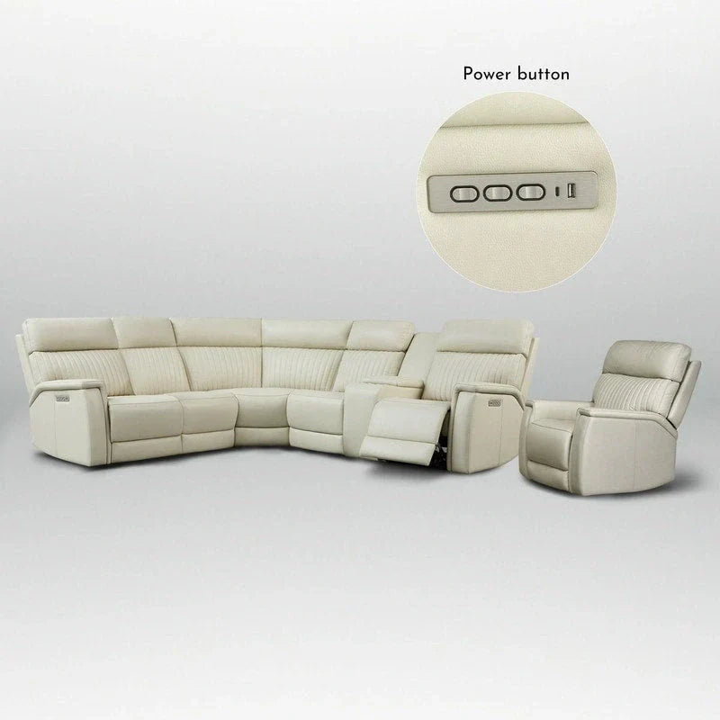 Ensemble Canapé Sectionnel Inclinable Électrique en Cuir Véritable 105 pouces de large avec Triple Motorisation Électrique, Console Unique, Ports USB et USB-C